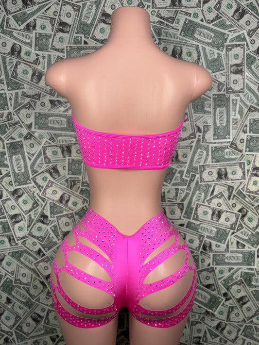 Tube Top Cut Shorts -Pink