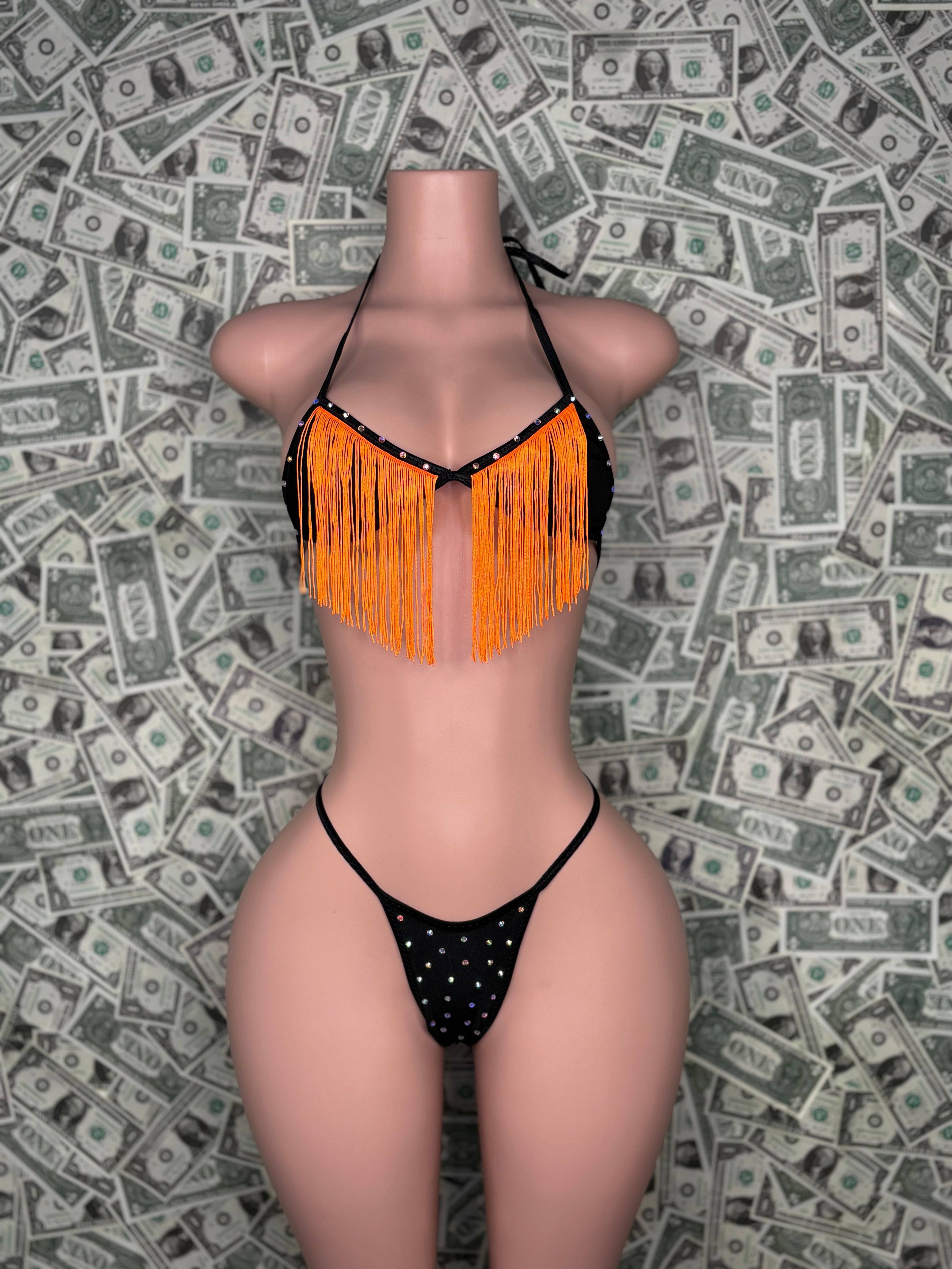 Orange Fringe Bikini Set
