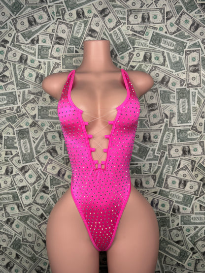 V Cut One Piece - Pink