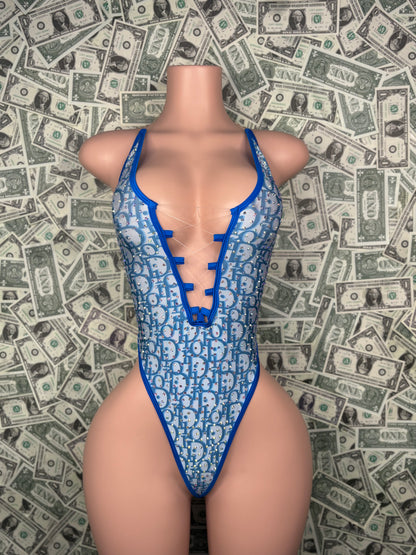 V Cut One Piece - Blue Dior