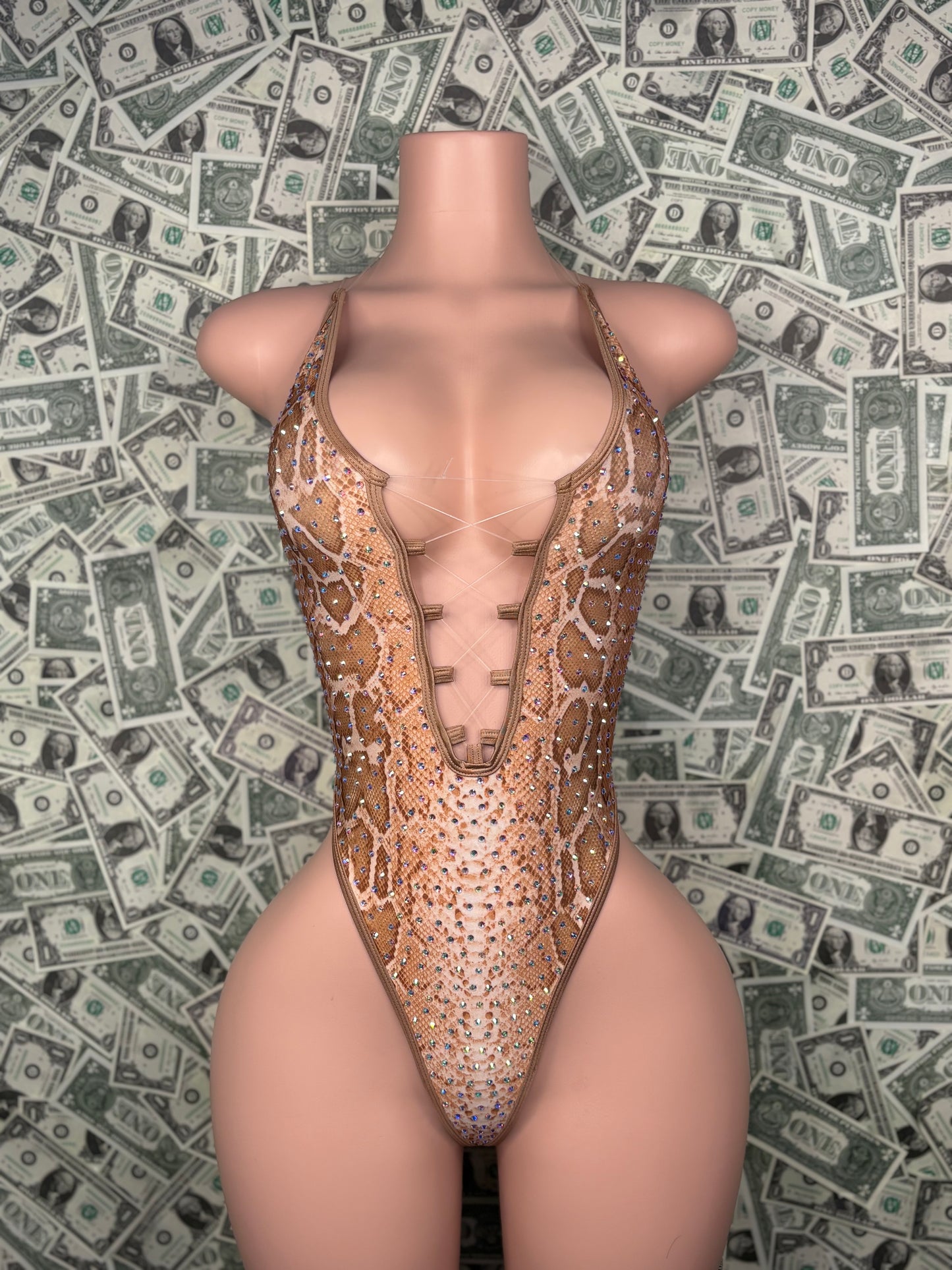 V Cut One Piece - Snake Skin