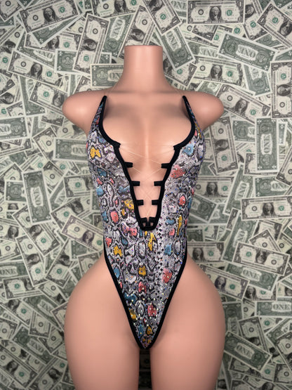 V Cut One Piece - Animal Print