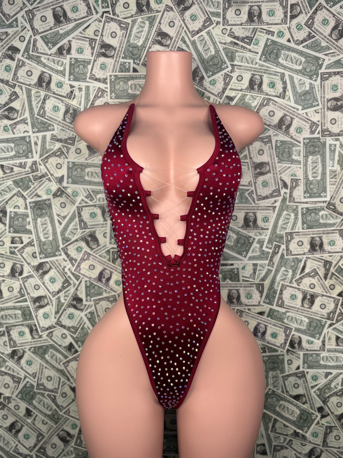 V Cut One Piece - Maroon