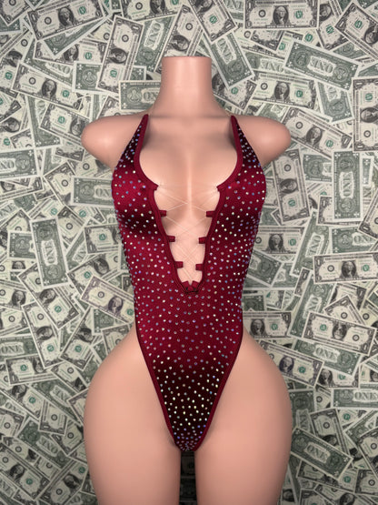 V Cut One Piece - Maroon