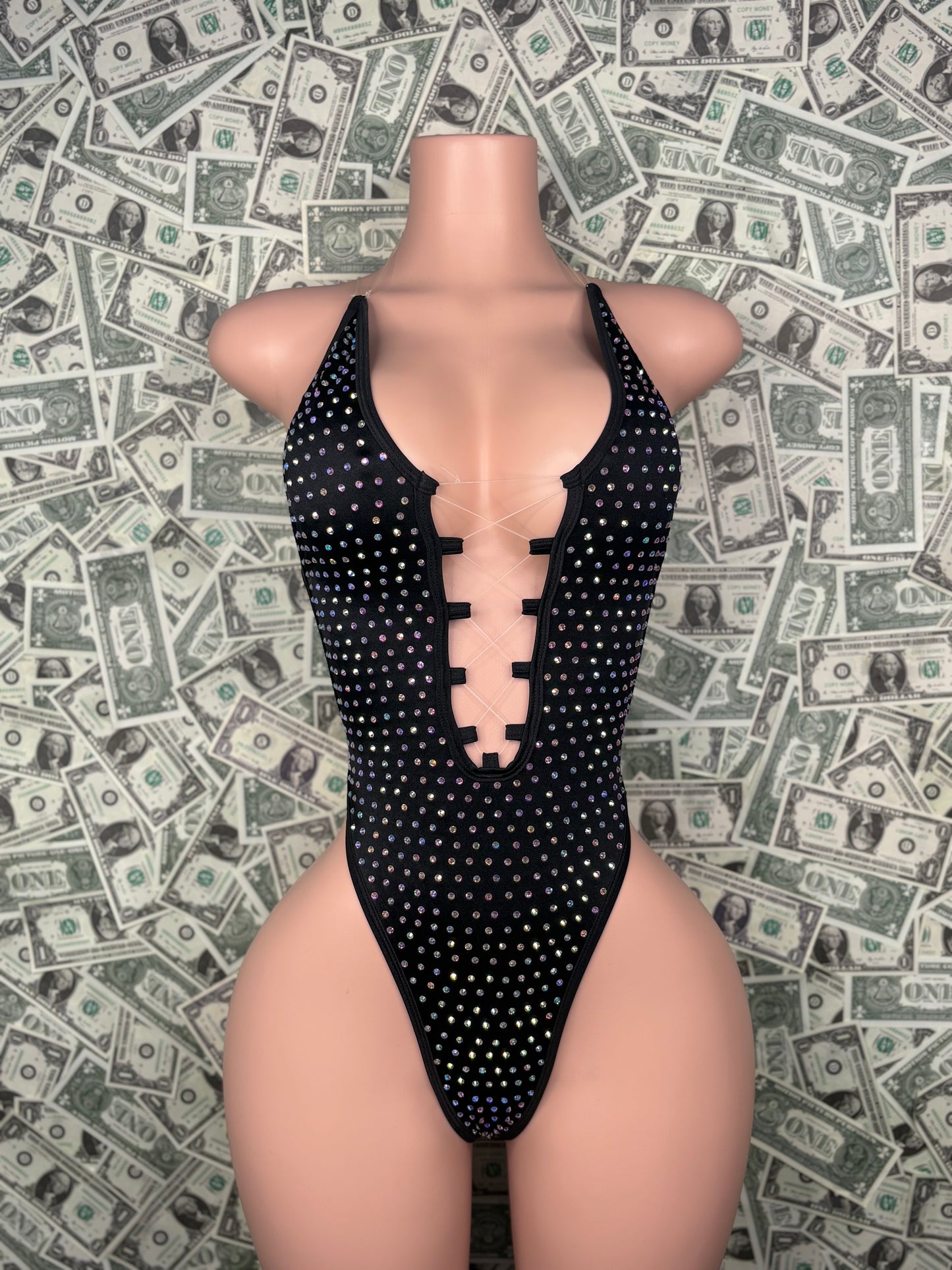 V Cut One Piece - Black