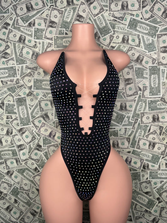 V Cut One Piece - Black