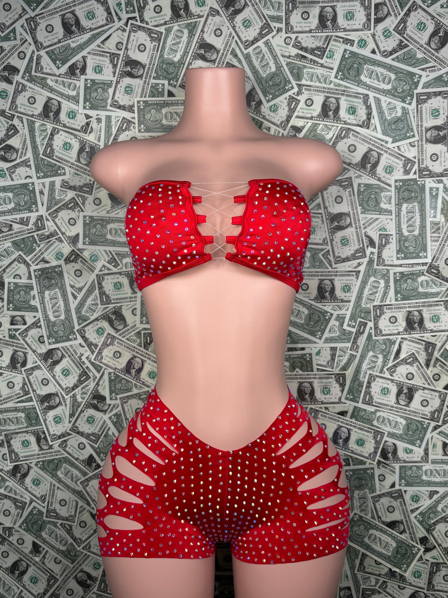 Tube Top Cut Shorts - Red