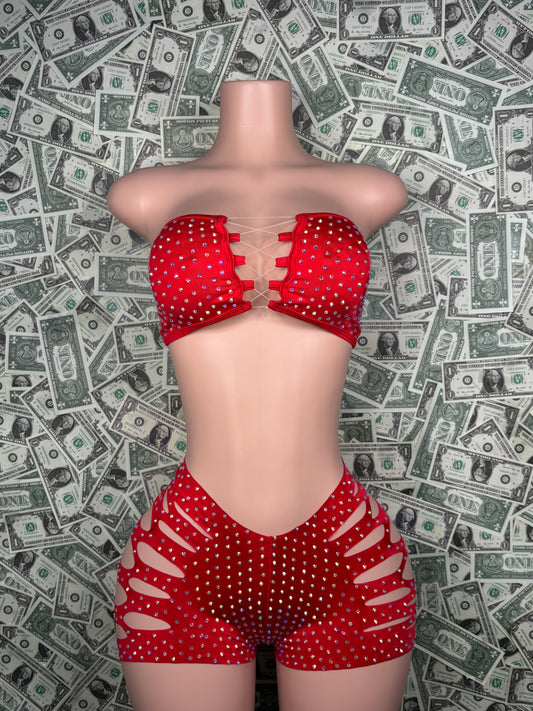 Tube Top Cut Shorts - Red