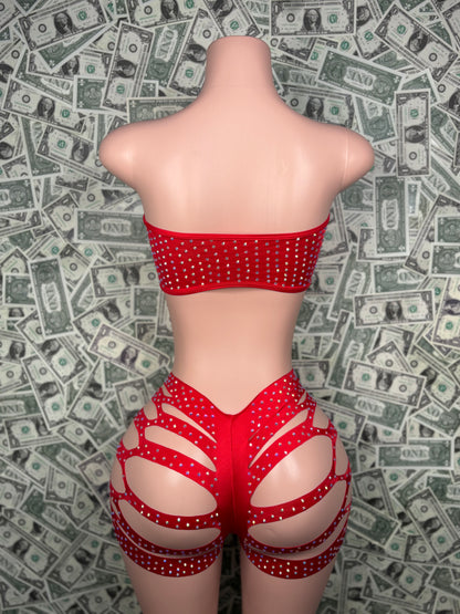 Tube Top Cut Shorts - Red