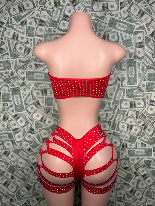 Tube Top Cut Shorts - Red