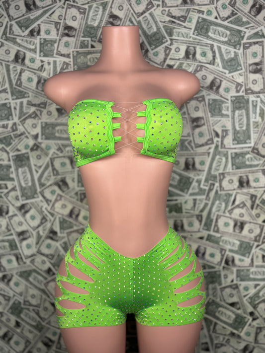 Tube Top Cut Shorts - Neon Green