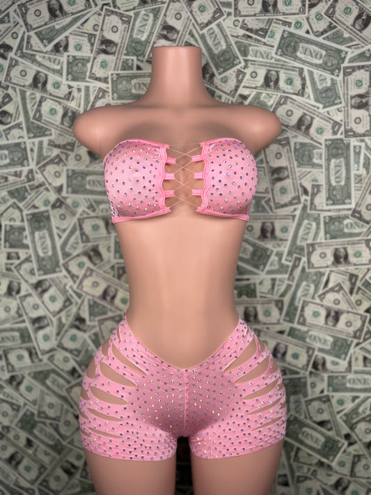 Tube Top Cut Shorts - Baby Pink