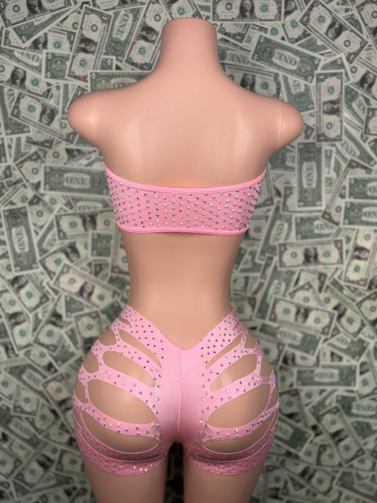 Tube Top Cut Shorts - Baby Pink