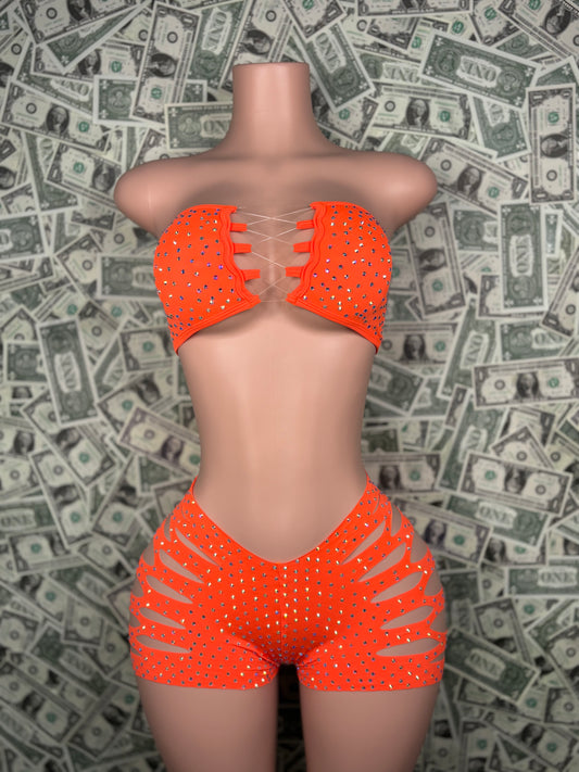 Tube Top Cut Shorts - Orange