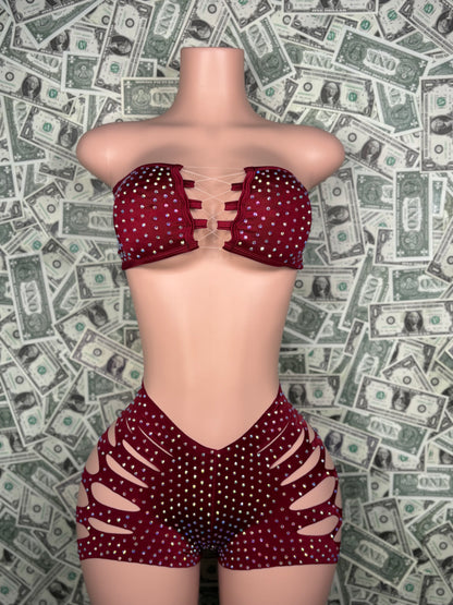 Tube Top Cut Shorts - Maroon