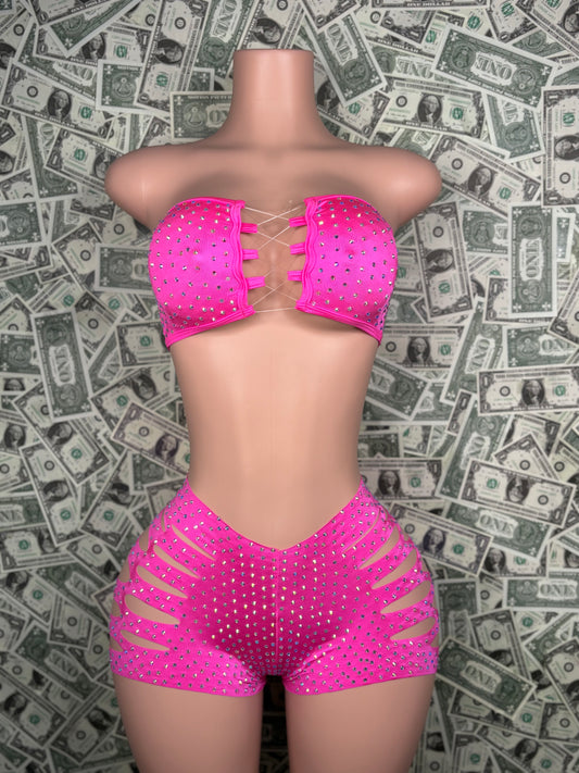 Tube Top Cut Shorts -Pink