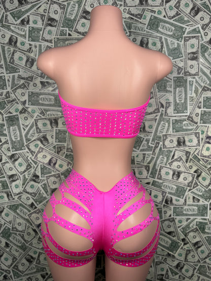 Tube Top Cut Shorts -Pink