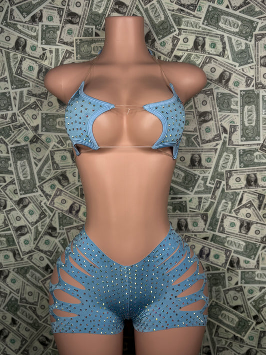 Star Cut Shorts - Baby Blue