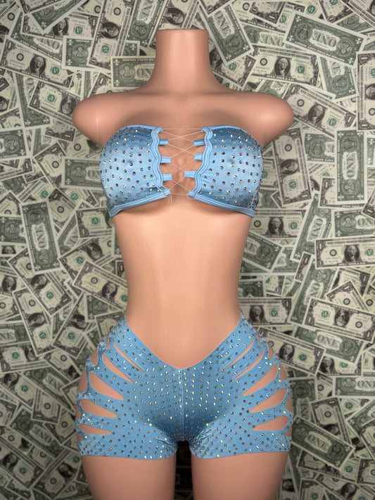 Tube Top Cut Shorts - Baby Blue